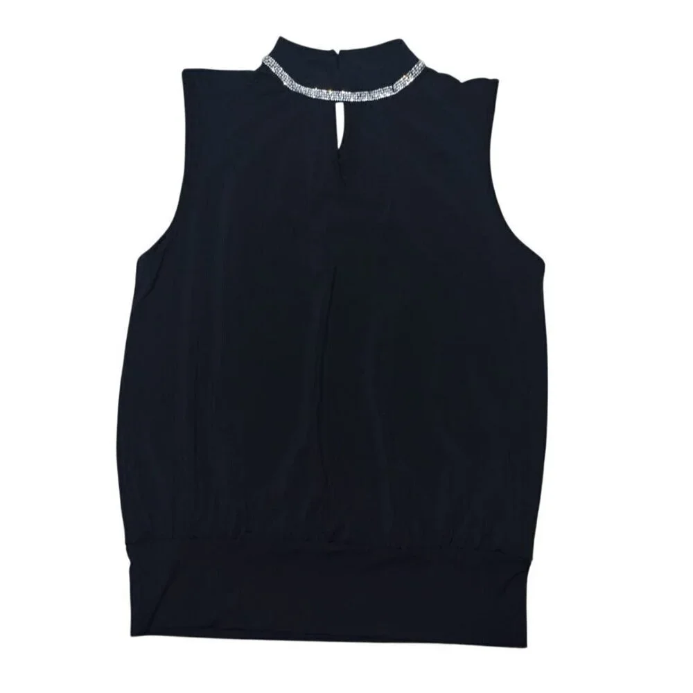Adrienne Vittadini Sleeveless Black Top With Embellished Collar, Size S, NWT.