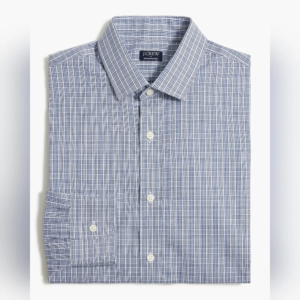 J. Crew Factory Slim Performance Blue Plaid Button Down Shirt