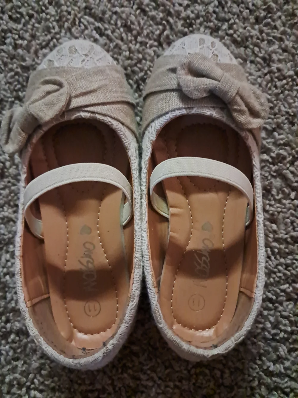 Girls Beige Lace Bow Mary Jane Flats