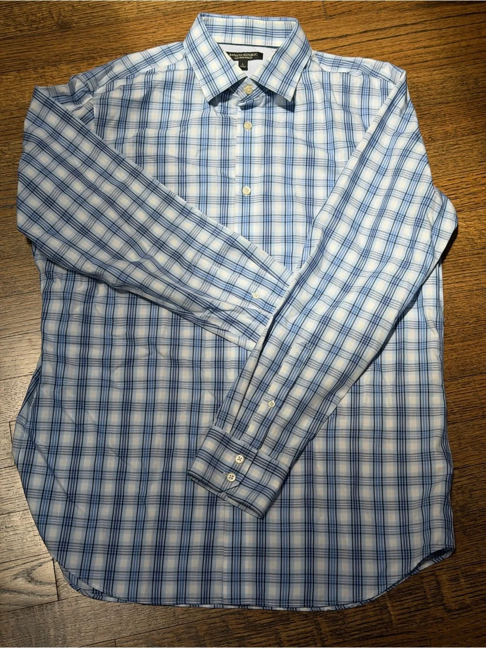 Banana Republic Non-Iron Slim Fit Blue Plaid Dress Shirt Large