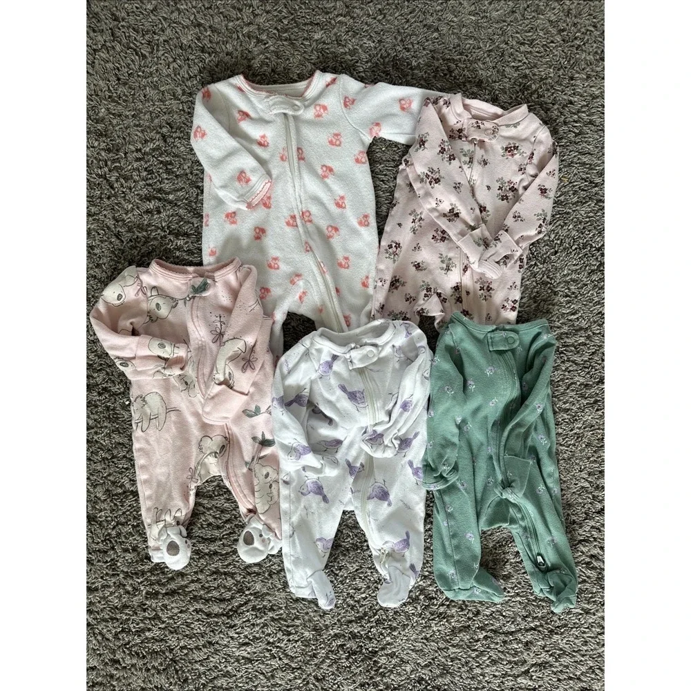 Carter's Sleeper Pajamas Kids Newborn Multicolor Floral Animal 5 Pack Bundle