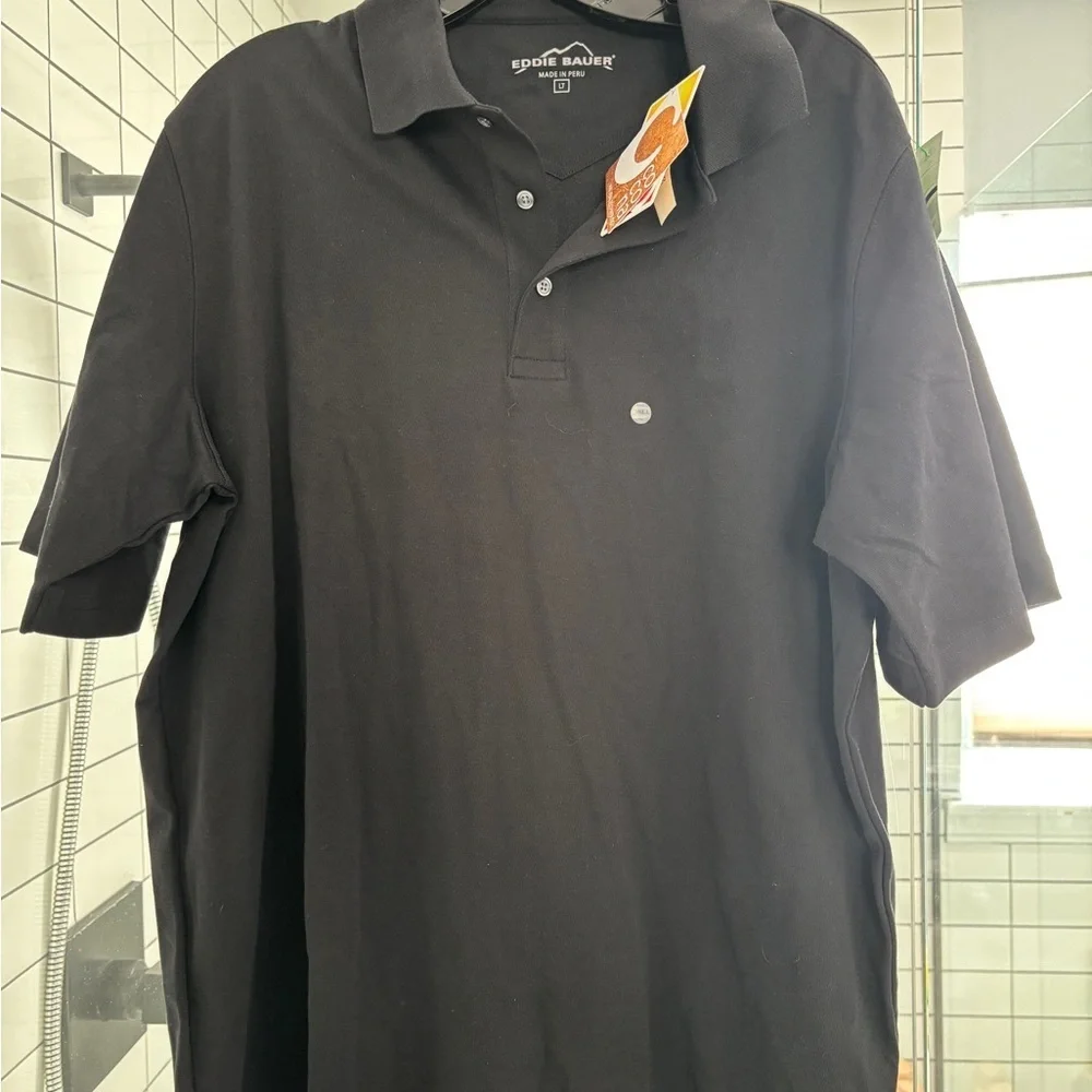 Eddie Bauer Men's Black Polo Shirt new large Tall upf 50 cocona