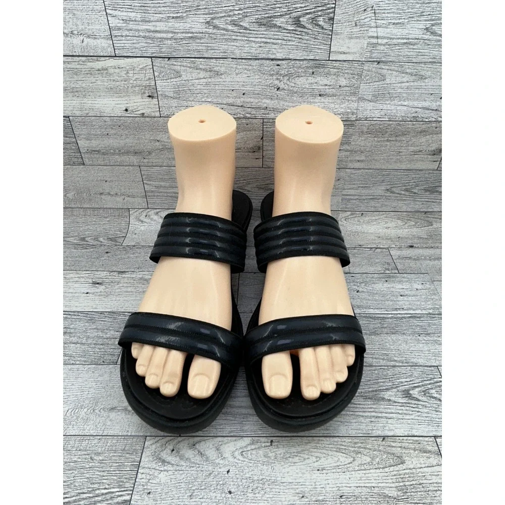 Crocs Cyprus IV Black Wedge Sandals Women Size 10 Two Strap Slip On Heels