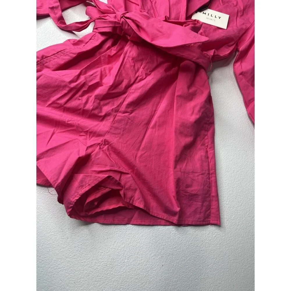 Milly Minis Girls Paulina Poplin Romper Pink Hibiscus Size 7/8 With Tags‎