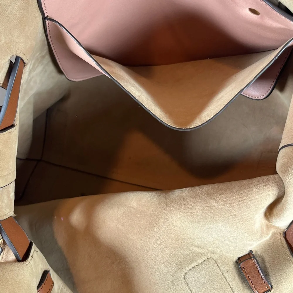 Blush Pink‎ and Brown Faux Leather Belted Satchel Crossbody Bag Gold Hardware