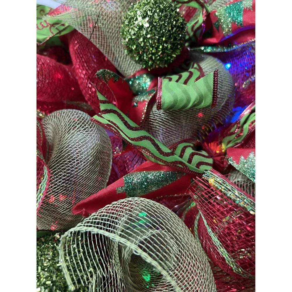 Pair Christmas Mesh Wreath With Lights & Glittery‎ Ornaments