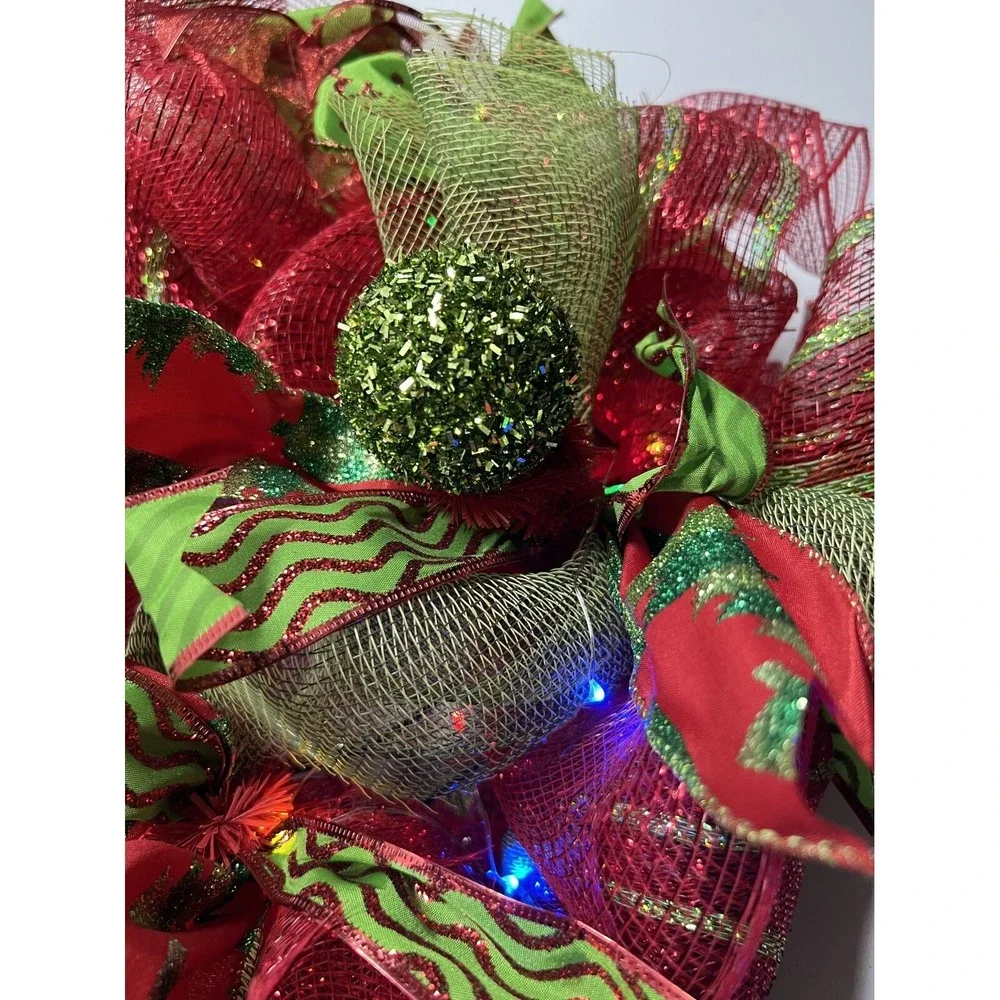 Pair Christmas Mesh Wreath With Lights & Glittery‎ Ornaments