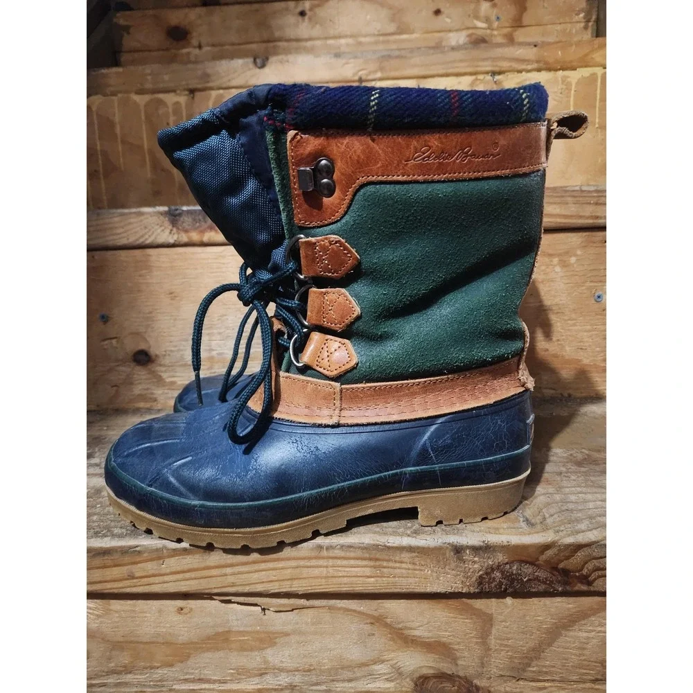 Eddie Bauer Snow Boots Mens Size 8 Multicolor‎ Plaid Leather Winter Insulated