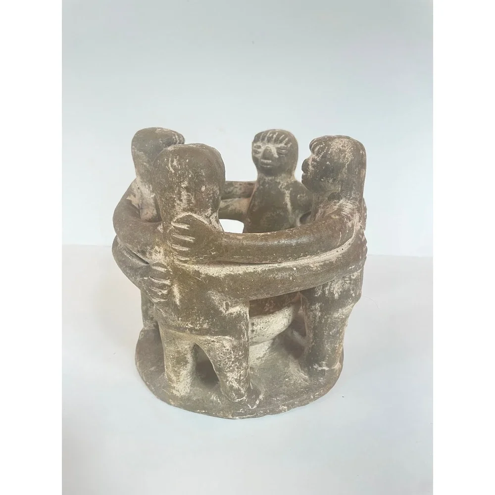 Vintage Clay Pottery‎ Circle of Friends 4 Figure Candle Holder 7