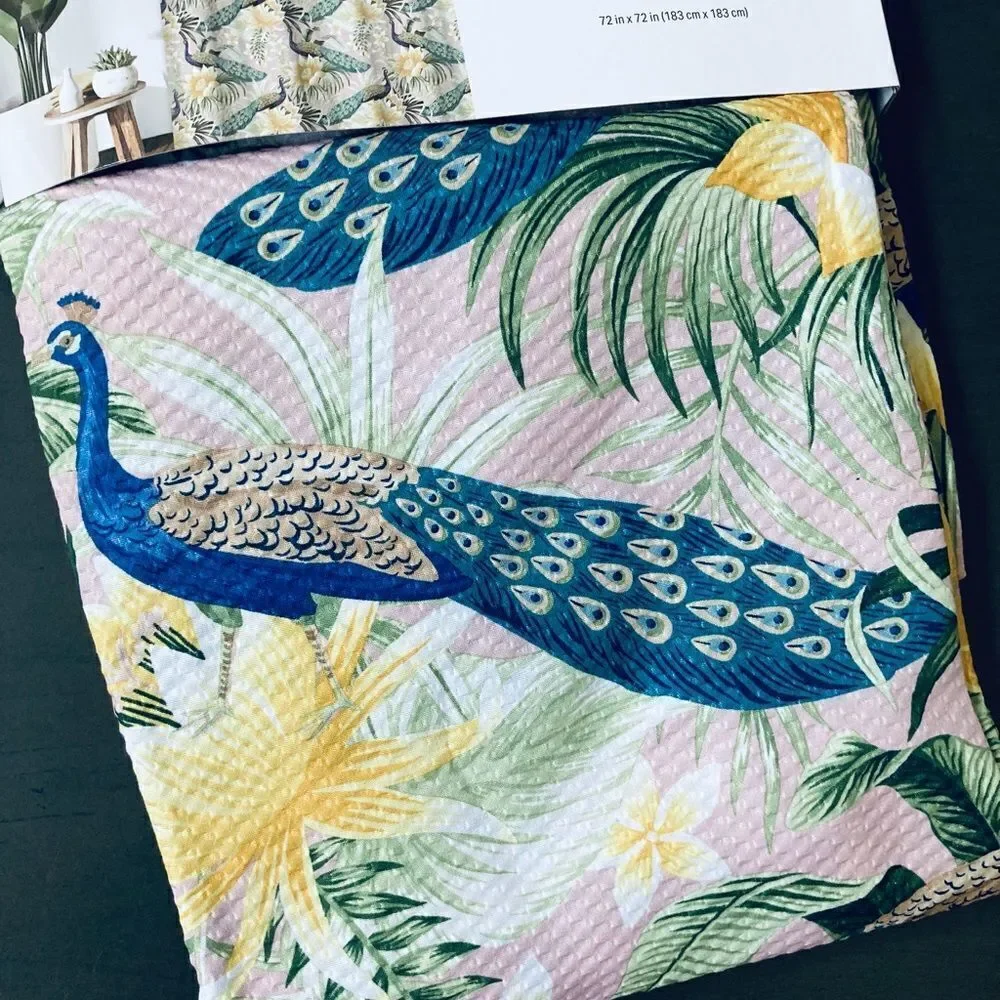 Peacock Pink Botanical Floral Fabric Water Resistant Shower Curtain