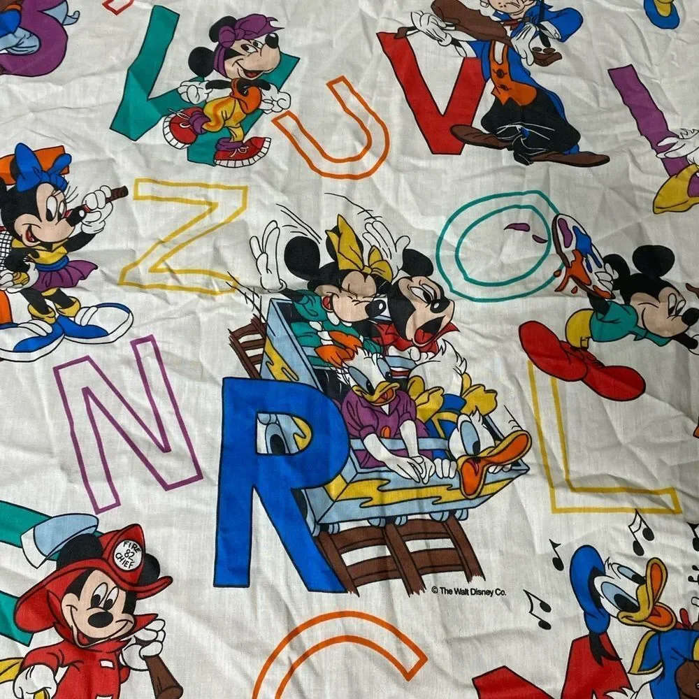 Vintage 90s 1990s Disney Mickey Mouse full fitted sheet retro ABC’s