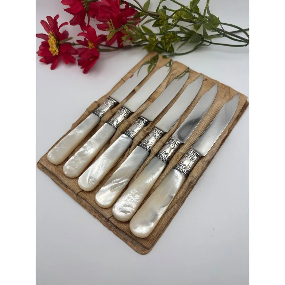 Sterling Silver Landers Frary & Clark Mother of Pearl 925 Fruit Knives 6pc