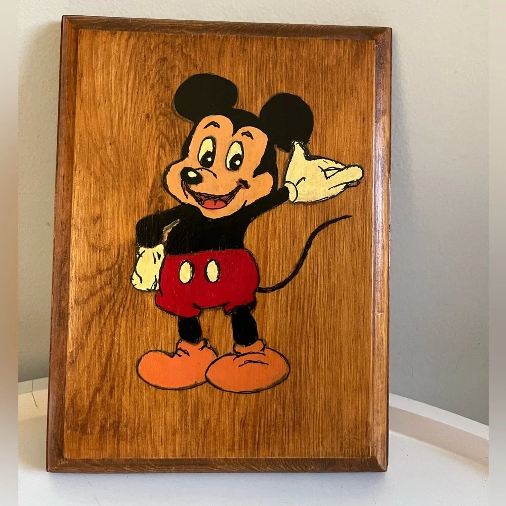 Vintage Mickey Mouse Painting On Wood Artwork Hand Painted Disney Art