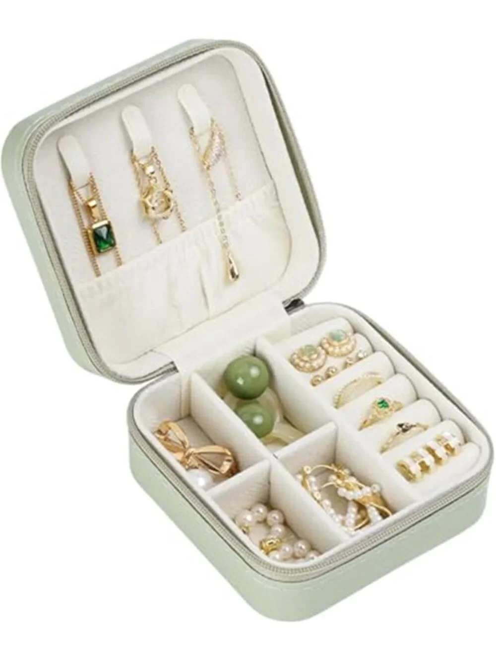 Green Leather Travel Jewelry Case Organizer Box Portable Waterproof Women Gift