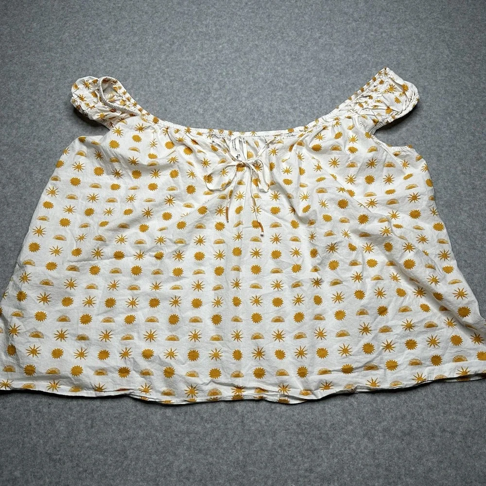 Anthropologie Women Size XL Agathe Marty Puff‎ Sleeve Blouse Sun Stars Print