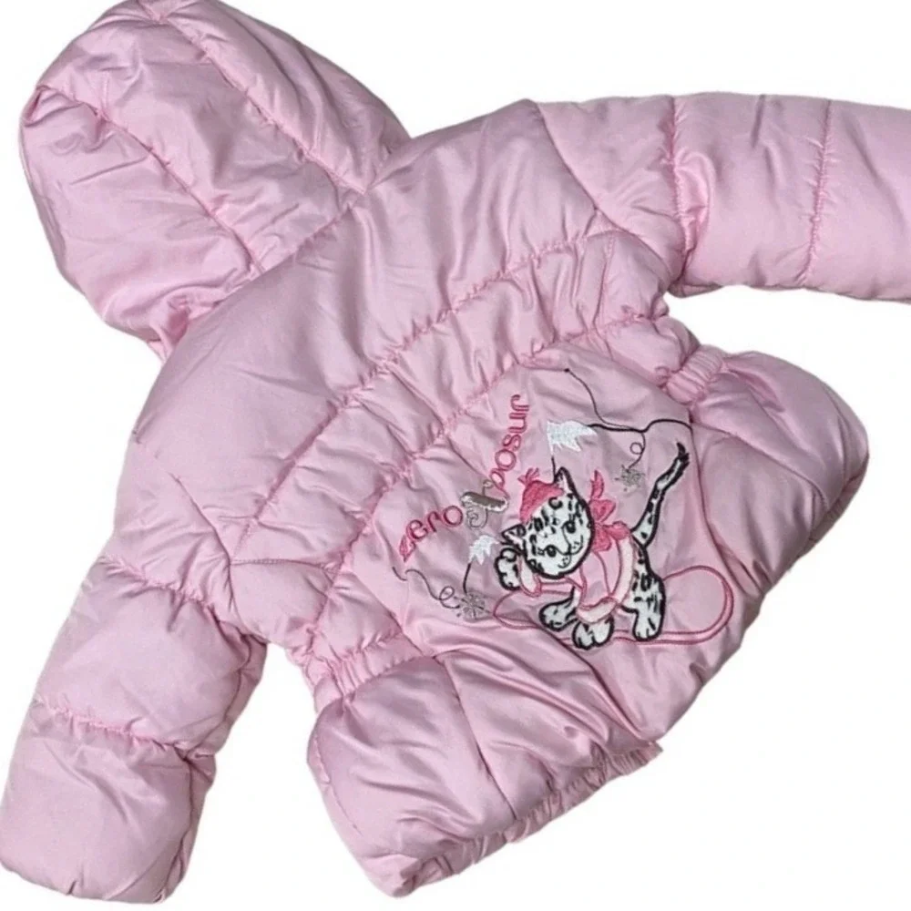 ZeroXposure Baby Girls Pink Puffer Jacket Snowsuit Hooded Leopard Lined‎ 12M