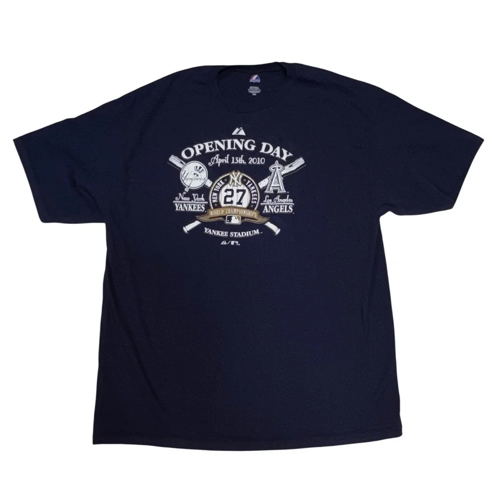 Majestic NY‎ Yankees 2010 Opening Day 27 World Champs Shirt Mens 2XL Cotton Navy