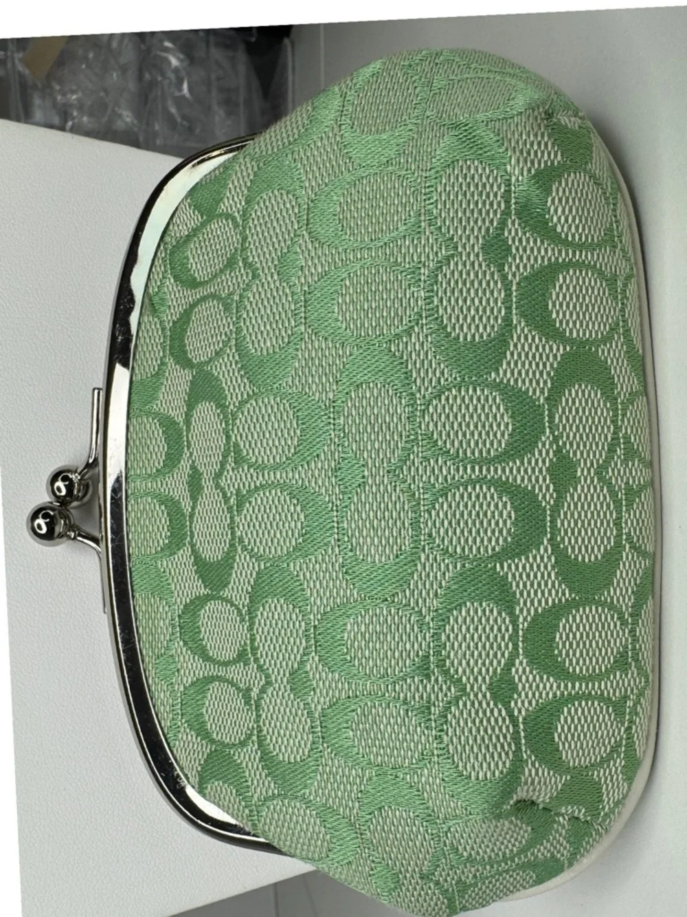 Coach Y2K Signature C Green Fabric Kisslock Coin Purse Bag
