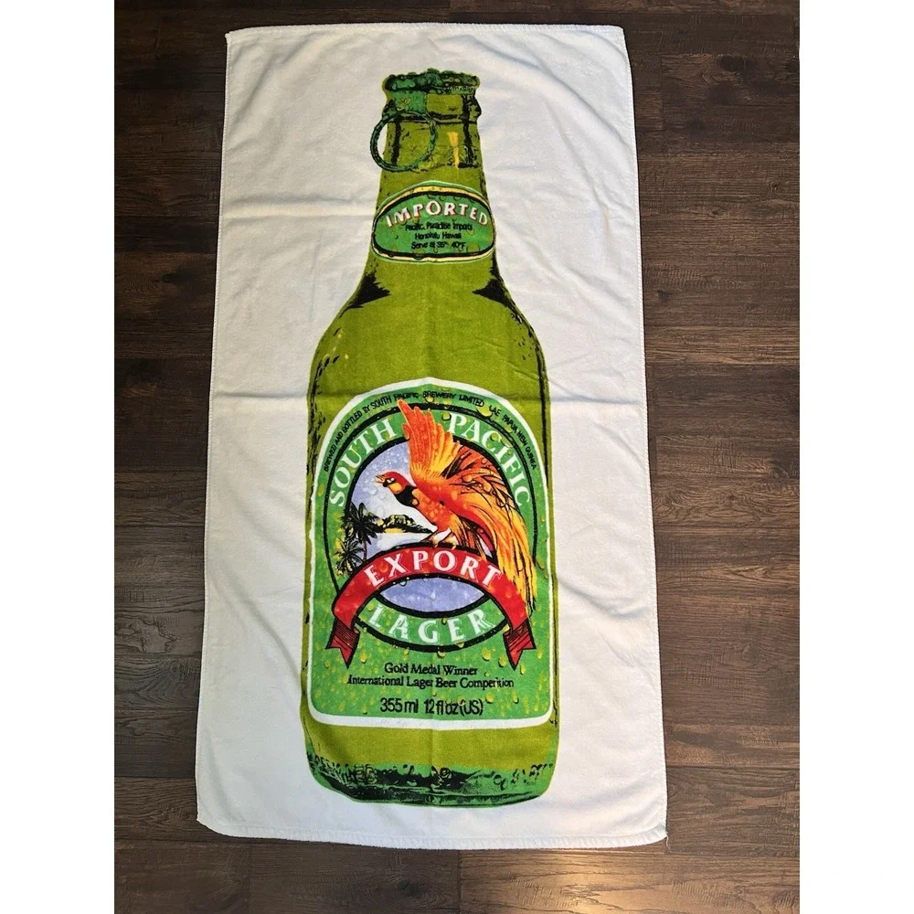 Vtg SOUTH PACIFIC LAGER Special Export Beer‎ Beach Towel 70s 80s Brazil Maiden