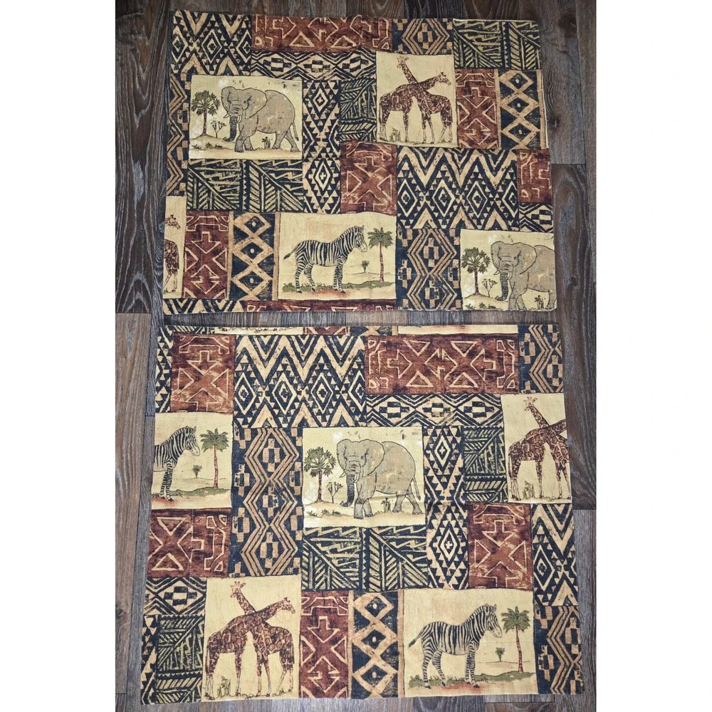 Vintage Dan River Safari Animal Print Pillow Shams Set of 2 Cotton Tribal 30x26