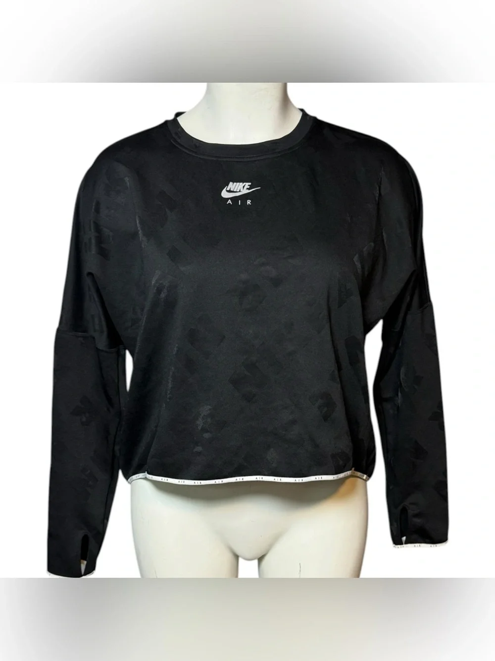 Nike Air Dri-FIT Cropped Long Sleeve Top Black Jacquard Logo 2X