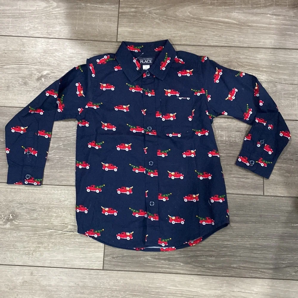 NWOT! The‎ Children’s Place Christmas Truck Poplin Button Up Shirt - Tidal