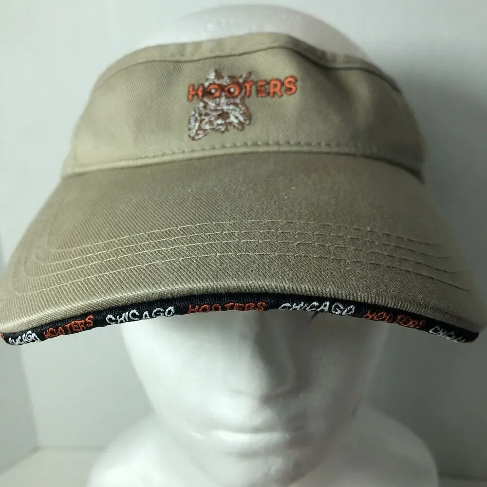 Hooters Visor Hat Strapback American Needle Adjust Tan Chicago Restaurant Owl C3