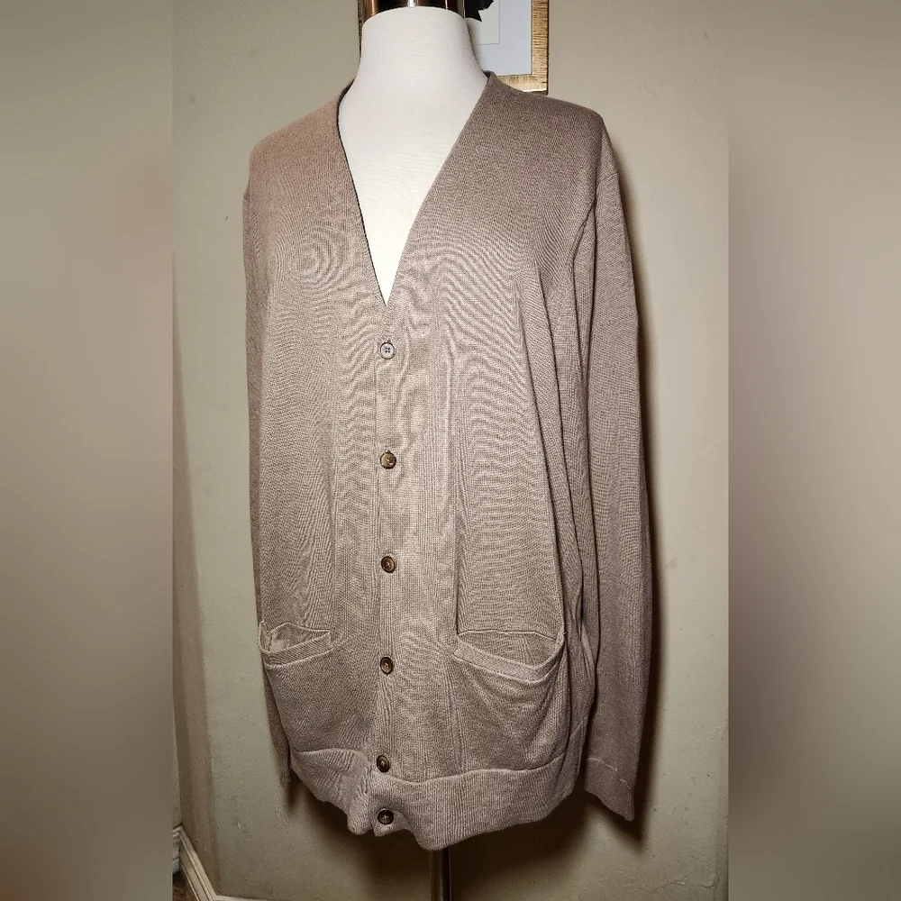 Jos. A. Bank Reserve Men's Camel Cardigan‎ Sweater Cotton/Silk Blend Size Large