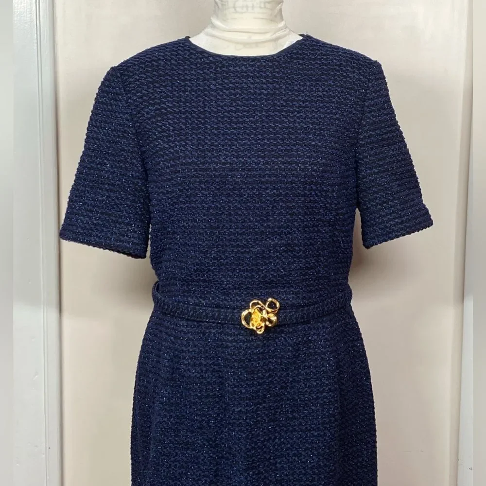 OSCAR DE LA RENTA Lurex Check Tweed Pencil Dress size 14