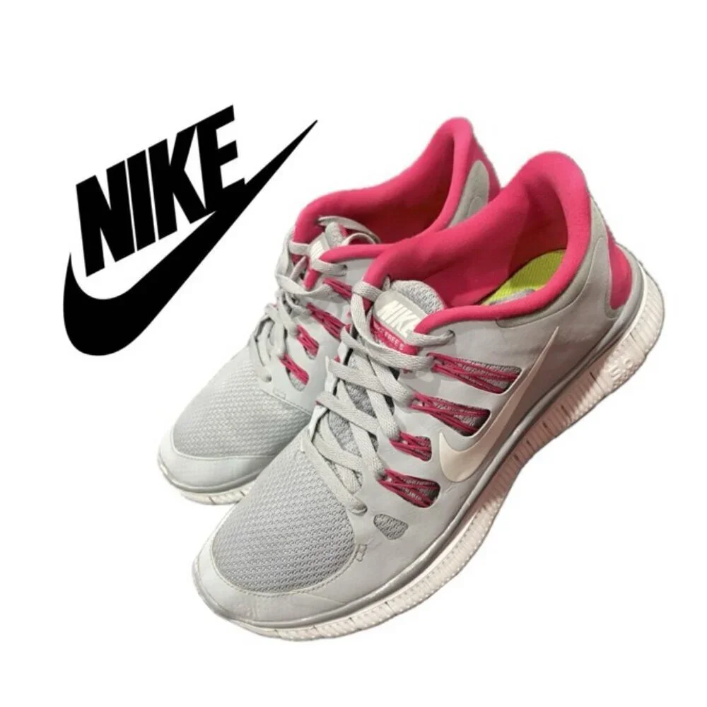 NIKE FREE‎ RUN 5.0 WOLF GREY AND HOT PINK SNEAKERS SZ 10 SPORTY RUNNING GYM YOGA