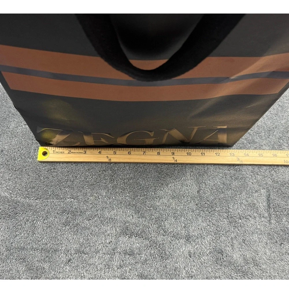 Zegna‎ Black Orange Stripe Embossed Logo Large Paper Shopping Gift Bag 18.5x13.5