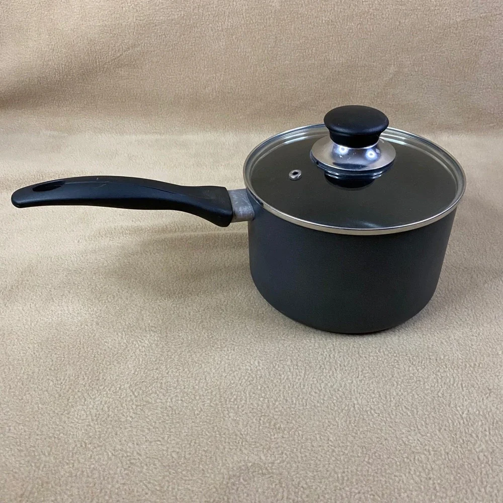T-fal 3qt Black Nonstick Saucepan Small Cooking Pot w/Glass Lid Kitchen Cookware