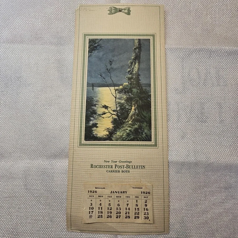1926 Rochester Post-Bulletin Carrier‎ Boys Calendar Brown & Bigelow Litho Print