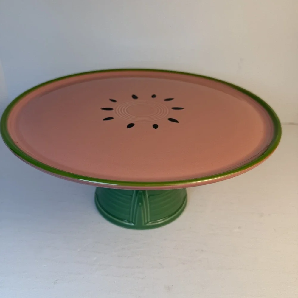 Fiesta Watermelon Pink & Green Ceramic Cake‎ Stand Pedestal Plate USA 2024