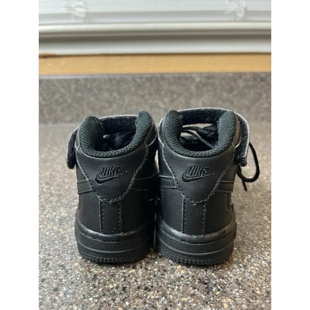 Nike Classic Kids Toddler Sz 7 Black High Top Leather Sneaker Shoes Snap/Lace Up