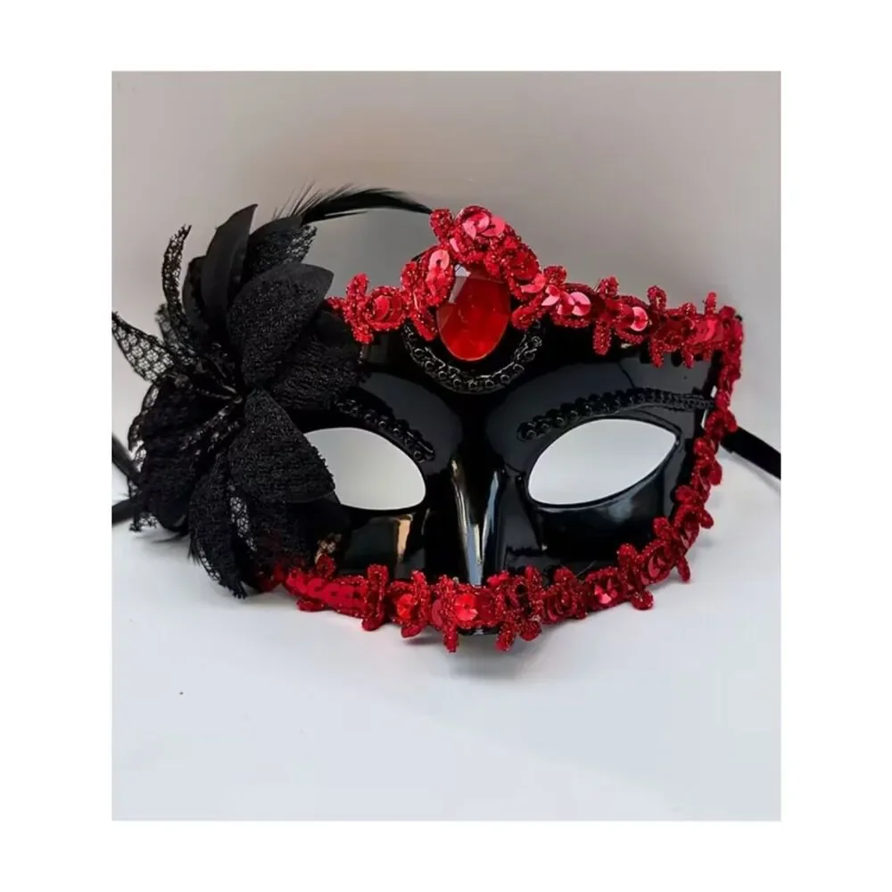 Venetian Masquerade Mask Decorated Feathers Jewels Sequin Trim Cosplay Dinners