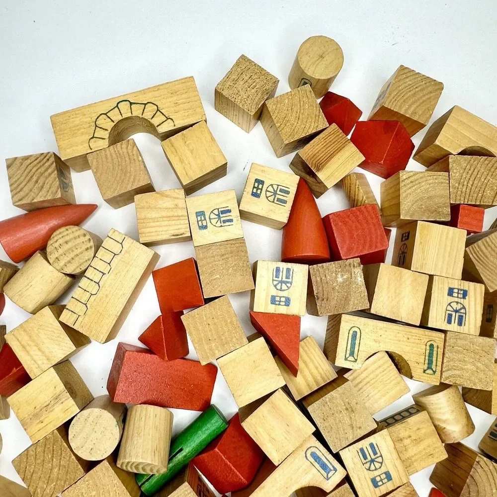 Vintage‎ Building Blocks For Kids Town Set 90 Pcs. Rounds, Rectangles, Triangles