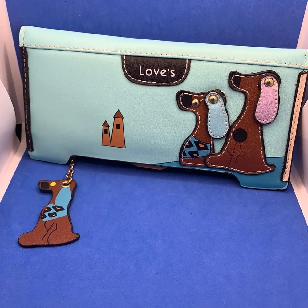 Blue Vegan Leather Dog Clutch‎ Wallet
