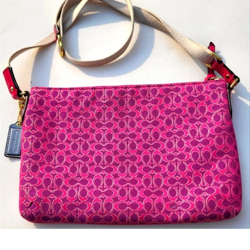 Coach Pink Signature Lurex Crossbody Bag
