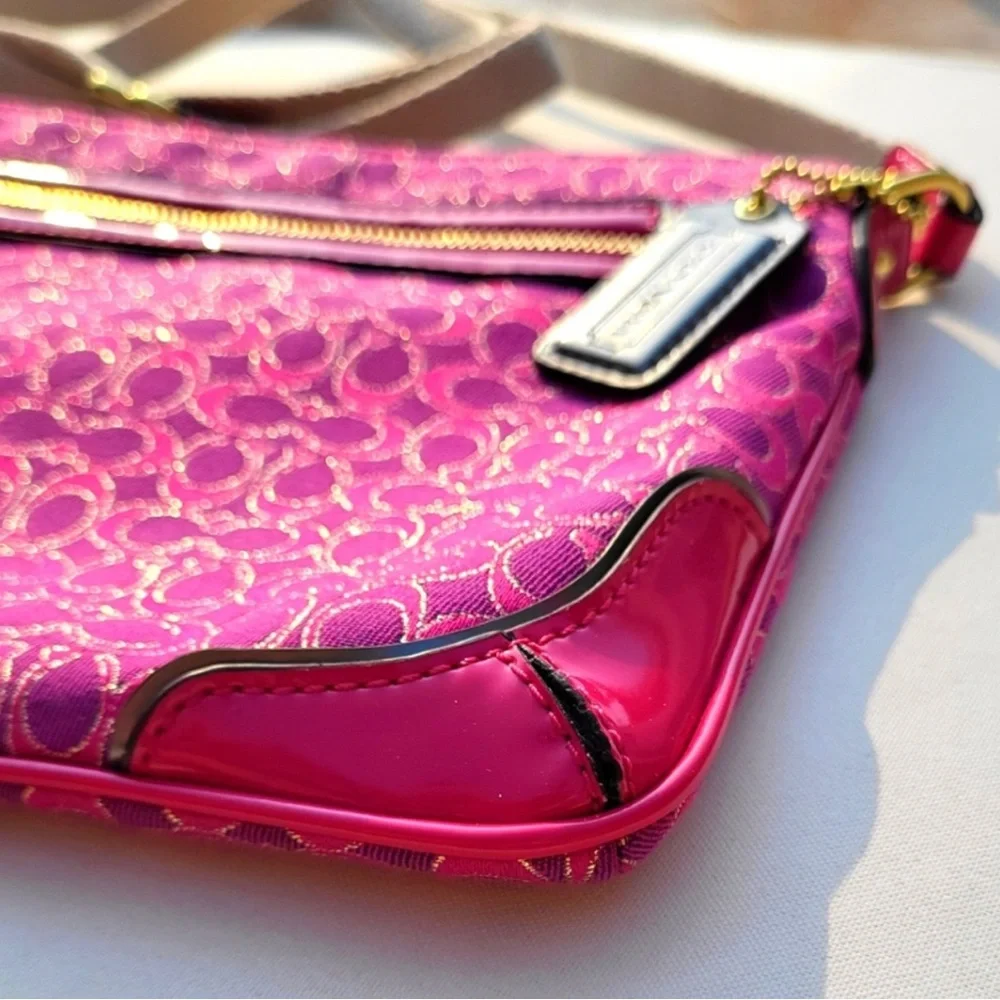 Coach Pink Signature Lurex Crossbody Bag