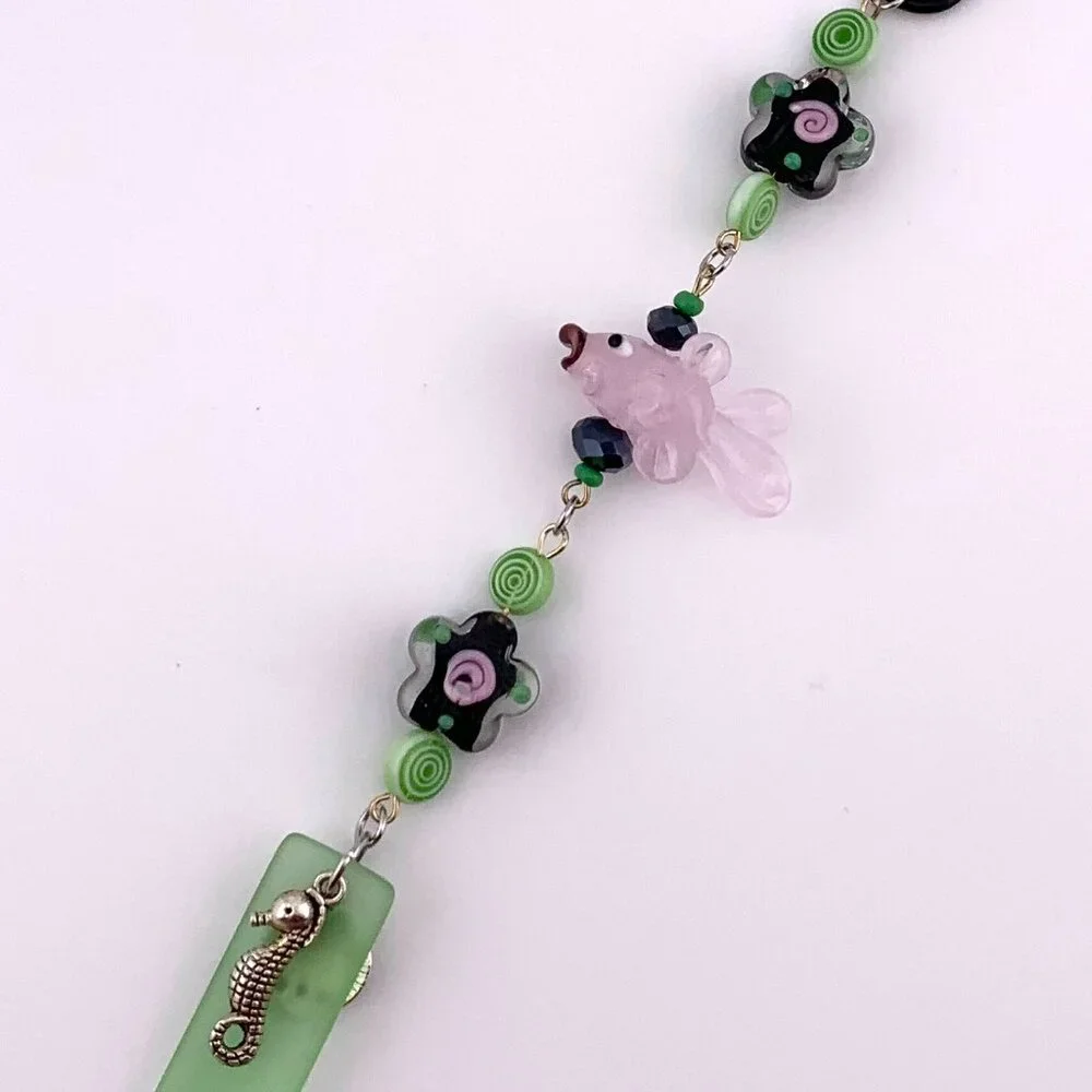 Fish & Flowers Pink Black Lime Green Ocean Life Beach Car Charm Suncatcher CC127