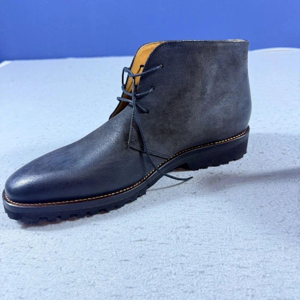 Paul Fredrick Men Grey Leather Chukka Boots Vibram Sole Made in Italy PFS210 8.5