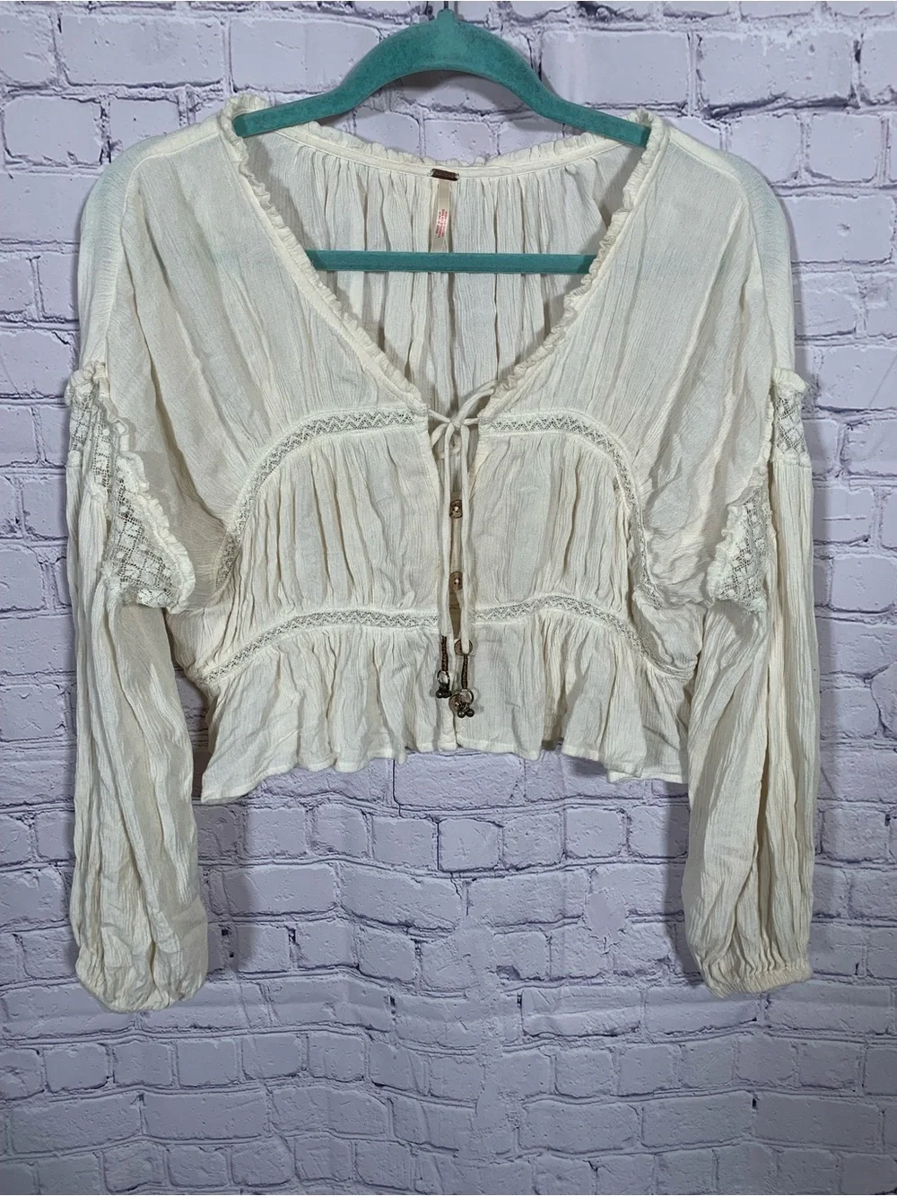Free People Women Firecracker Top Off White Button Front Size S Boho Cottagecore