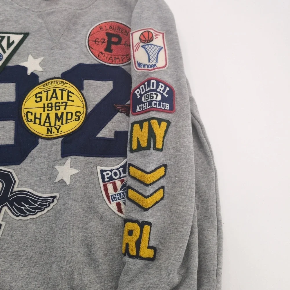 Polo Ralph Lauren Multi Patch '92' VARSITY BASKETBALL Crewneck Sweatshirt sz M
