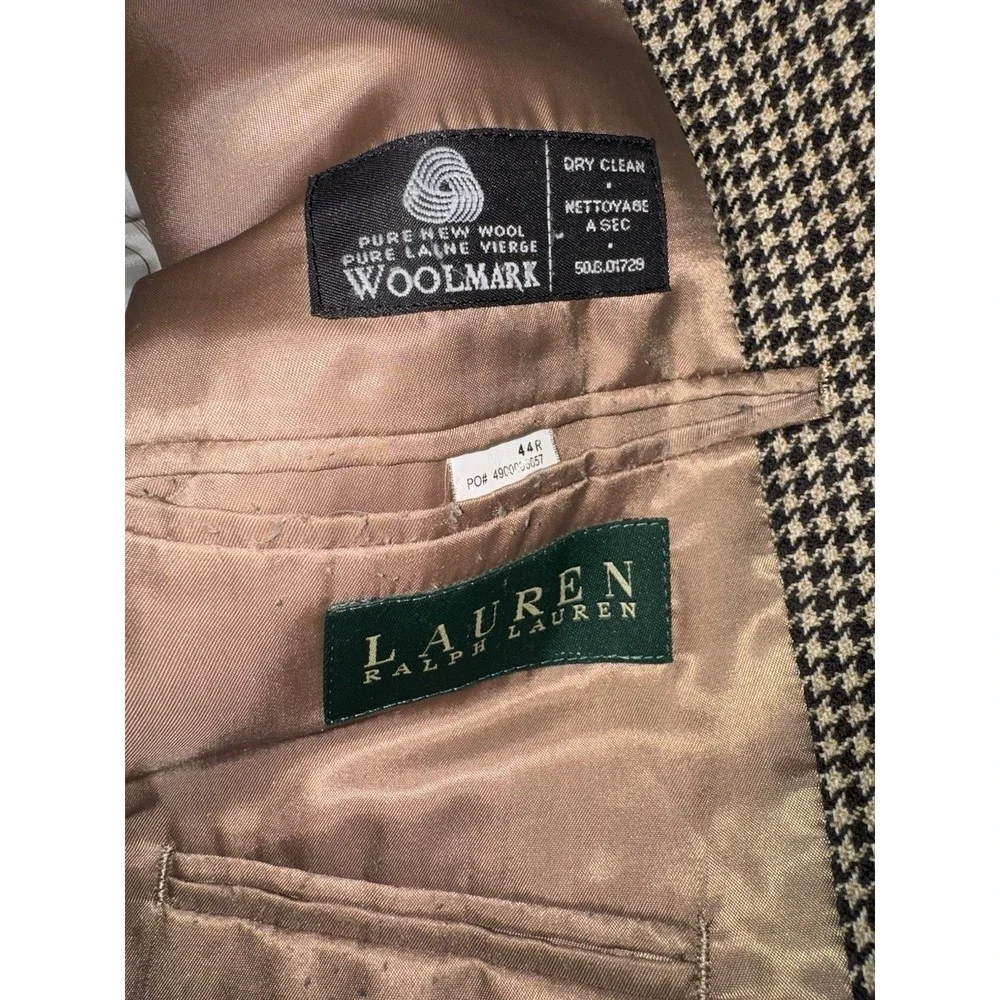 Vtg Ralph Lauren Blazer Men's 44R Brown Houndstooth Wool Coat Suit Jacket