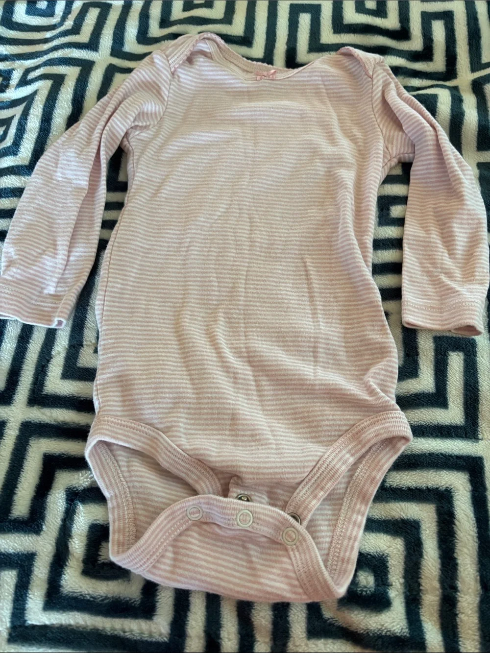 Carter's Light Pink & White Striped Long-Sleeve Baby Bodysuit