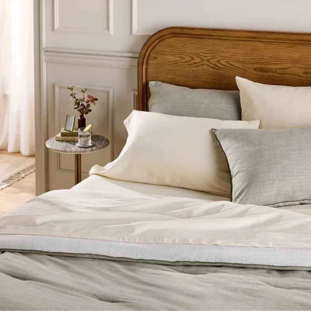 Hearth & Hand Magnolia Woven Linen Lyocell Cotton Sheet - Tan, Cream (Queen)