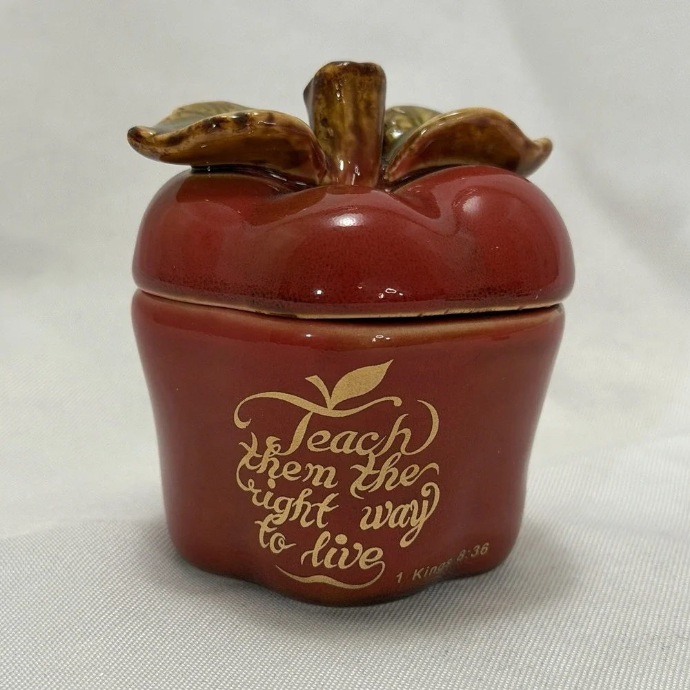 Christian Apple Trinket Box Candle Holder Faith Decor Teacher Gift‎ Apple Jar