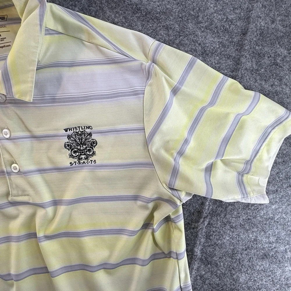 Adidas‎ Mens Whistling Straits Sz Med Gray Yellow Polo Short Sleeve Climacool