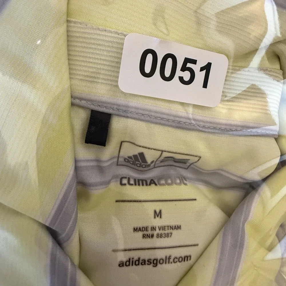 Adidas‎ Mens Whistling Straits Sz Med Gray Yellow Polo Short Sleeve Climacool